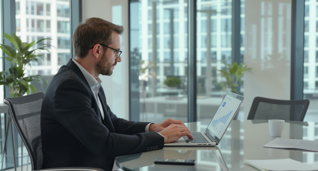 Business professional analyzing SEO tools for growth strategies