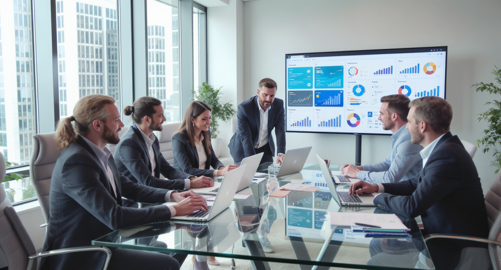 "Marketers analyzing data trends to enhance content marketing SEO"