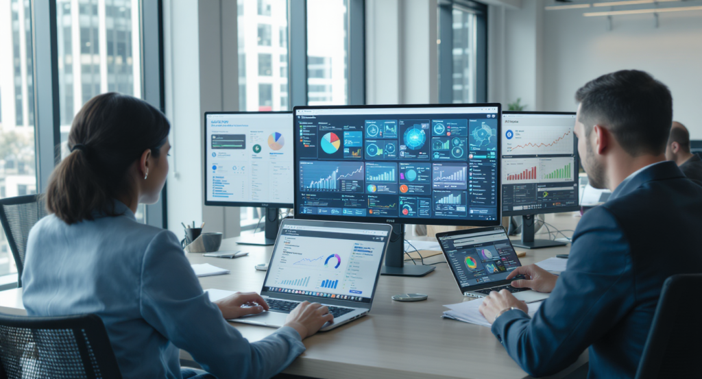 Business intelligence analyst analyzing data for SEO strategy success