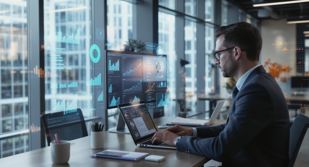 Business professionals strategizing SEO-optimized content for success